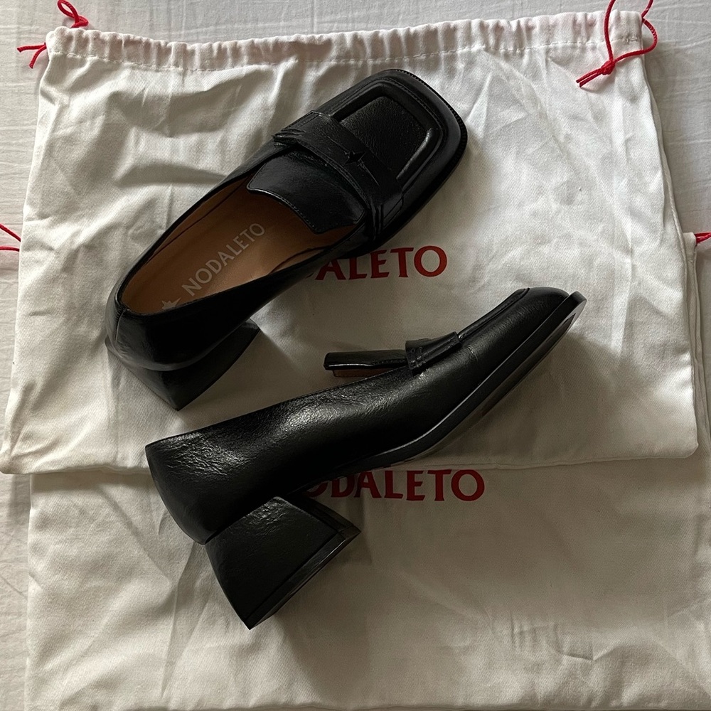 NODALETO Black Bulla Cara Leather Loafer Heels size US5/EU35